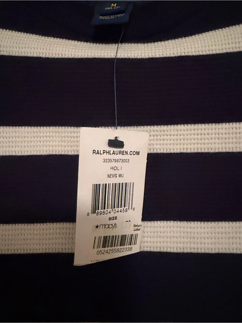 Ralph Lauren Navy, White Striped Long Sleeve waffle knit Tee
